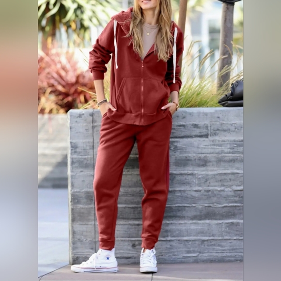 NEW! FABULOUS Dark Olive Fleece Zipper Hoodie Jacket & Jogger Pants 2PC … - Picture 7 of 9